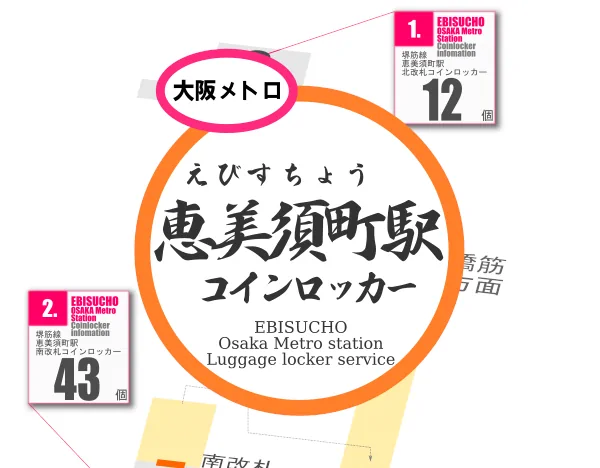 恵美須町駅のコインロッカーを分かりやすく解説した構内図
