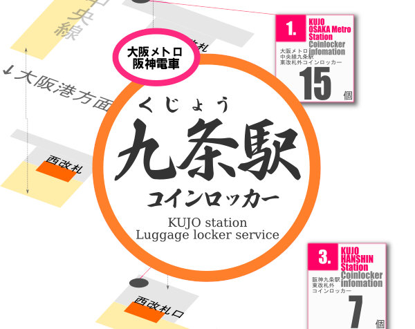 九条駅のコインロッカーを分かりやすく解説した構内図