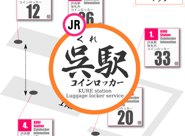 呉駅のコインロッカーを分かりやすく解説した構内図