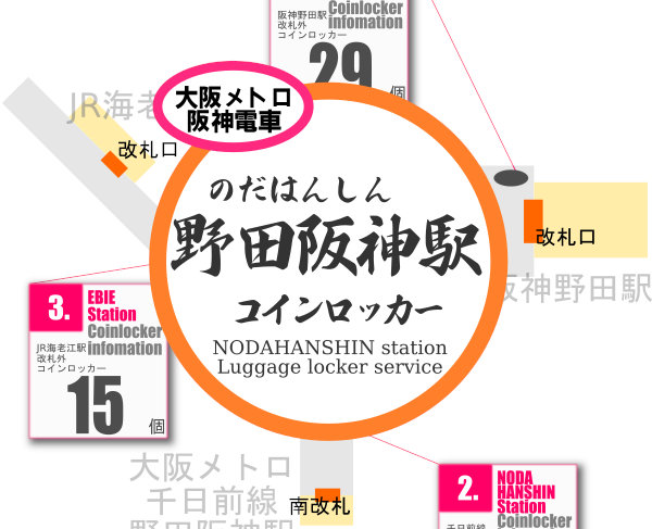 野田阪神駅のコインロッカーを分かりやすく解説した構内図