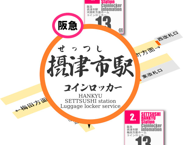 摂津市駅のコインロッカーを分かりやすく解説した構内図