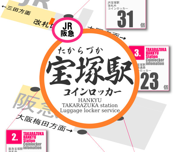 宝塚駅のコインロッカーを分かりやすく解説した構内図