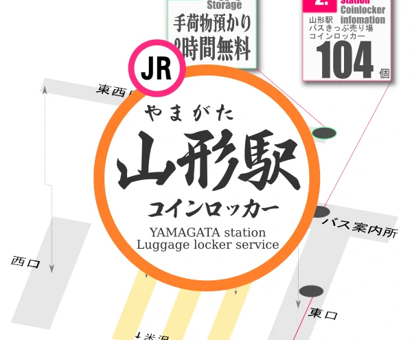 山形駅のコインロッカーを分かりやすく解説した構内図